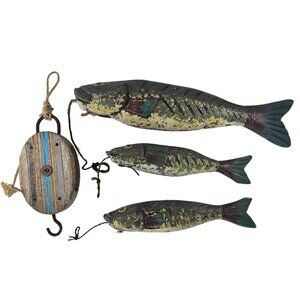 Handcrafted Wooden Catfish String Wall Hanging Decor Carved Folk Art